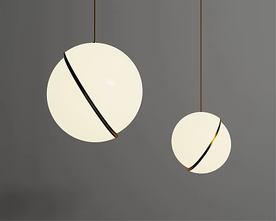 Modern Spherical Pendant Lights With White Shades Black Stripe And Golden Wires 3d model