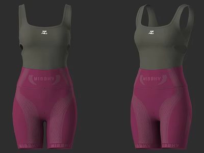 Gray Tank Top And Pink WISHRY Patterned Shorts Women's Active Fitness Clothes 3d model