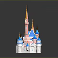 Colorful Fairy Tale Castle with Blue Roofs Golden Spires and Pink White Exterior