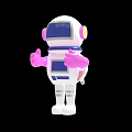Smart Robot With White Body And Pink Arms Standing Against Space Galaxy Background
