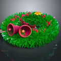 Festive Winter Hat Decorated With Green Wreath Red Bells And Colorful Flowers