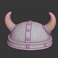 Viking Helmet Sculpture With Curved Horns And Decorative Metal Rivets Design