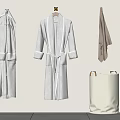 Cozy Soft Gray Robes Hanging On Wall With Beige Laundry Basket