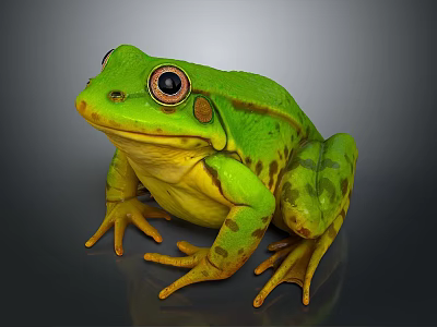 Realistic Green Yellow Spotted Frog With Large Eyes and Detailed Legs 3d model