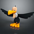 Cartoon Vulture 3D Model With Yellow Beak Black Wings And Yellow Claws White Neck
