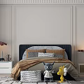 Kids Room Interior With Dark Headboard Bed Pillows Plush Toys Nightstands And Wall Paneling