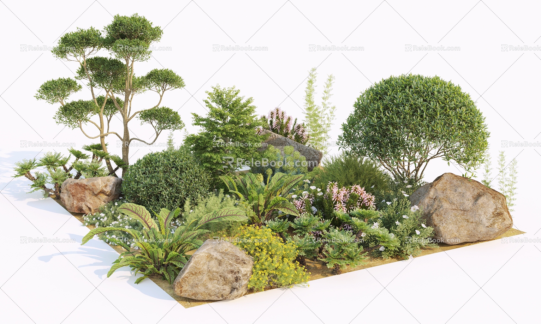 Modern plants and flowers landscape 3d model