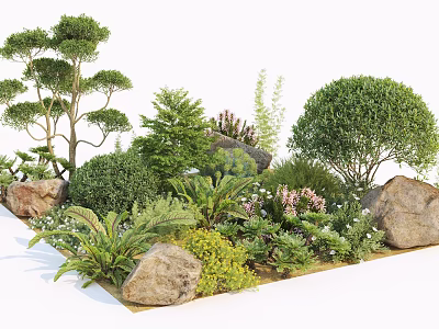 Beautiful Flowers and Plants with Various Bushes Trees and Rocks in Natural Garden Landscape 3d model