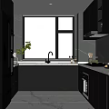 Modern Kitchen Interior With Gray Cabinets Marble Countertops Appliances And Large Window