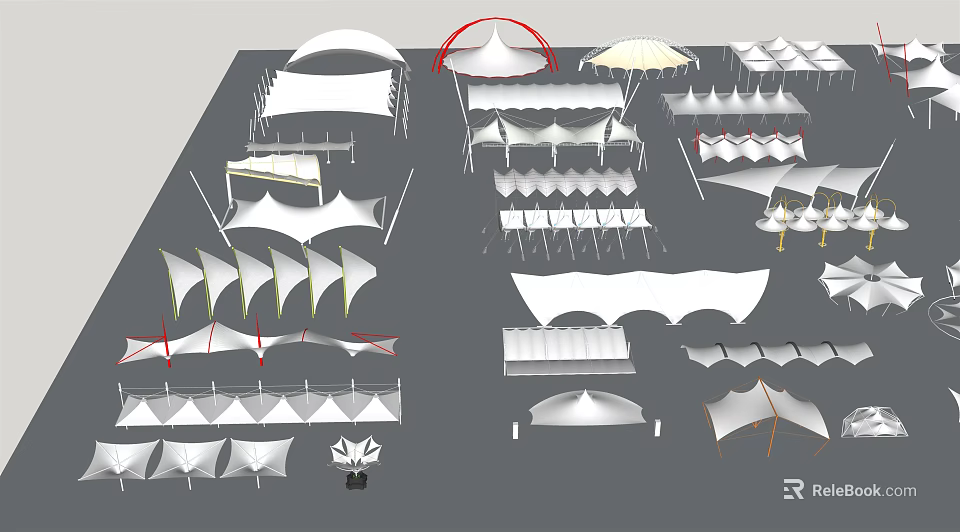 Tensile Membrane Structures With Various Modern Shapes And Architectural Design Features 3d model
