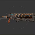 Steampunk Mechanical Gun With Cylindrical Chambers Wooden Grip And Metallic Structure