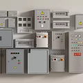 Industrial Electrical Control Panels And Distribution Boxes With Switches Indicator Lights Warning Signs