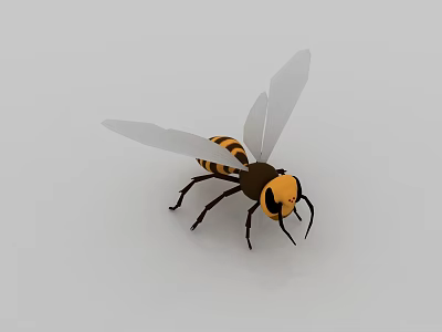 Flying Insect Bee With Yellow And Black Stripes Transparent Wings And Black Antennae 3d model