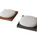 Black and Brown Wooden Stools Featuring Square Frames and Round White Seats 3d model