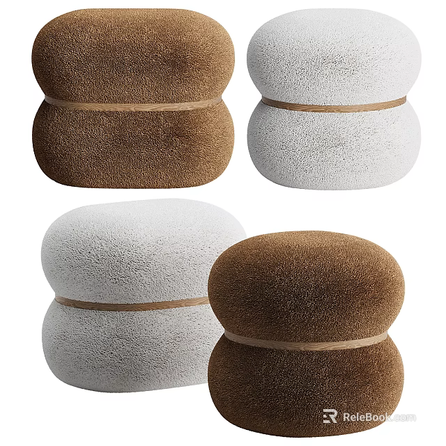 Plush Brown And White Ottoman Seats With Soft Wrap Around Strap Design For Living Room 3d model 