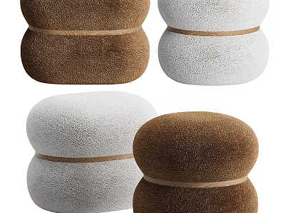 Plush Brown And White Ottoman Seats With Soft Wrap Around Strap Design For Living Room 3d model