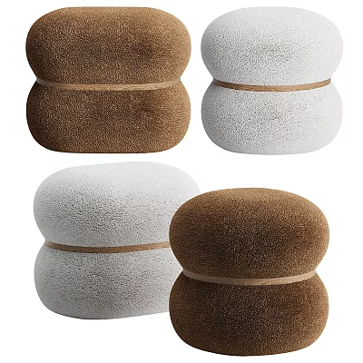 Plush Brown And White Ottoman Seats With Soft Wrap Around Strap Design For Living Room 3d model