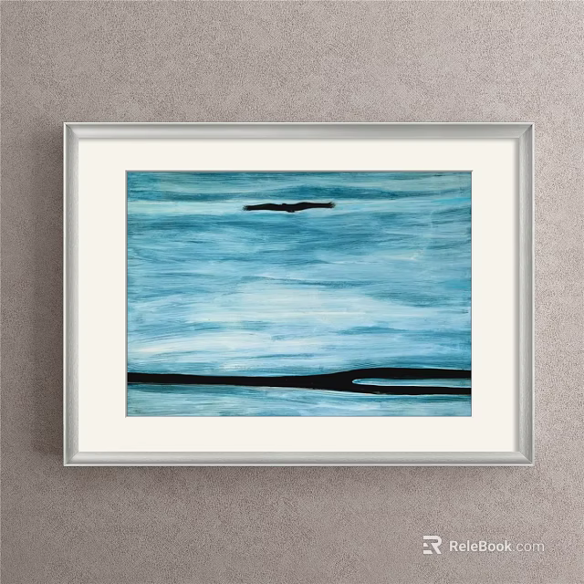 Framed Abstract Painting With Blue Background And Black Horizontal Lines 3d model