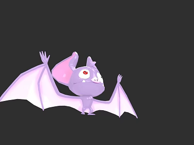 Flying Animal Cute Purple And Pink Cartoon Bat With Large Ears Red Eyes Spread Wings 3d model