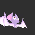 Flying Animal Cute Purple And Pink Cartoon Bat With Large Ears Red Eyes Spread Wings