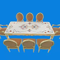 Luxurious Dining Table Set With Marble Top Golden Frame And Brown Cushioned Chairs 3d model