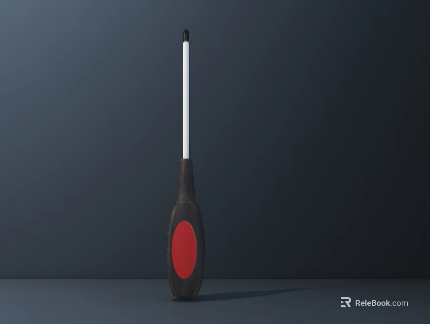 Black And Red Hardware Hammer With Long Handle And Red Circular Base 3d model