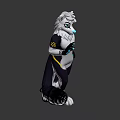 White Fur Anthropomorphic Snow Leopard Game Character With Blue Nose Green Eyes And Waving Hand