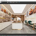 Elegant Modern Dessert Shop Interior With Pastry Displays White Counter And Green Chairs