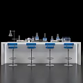 Modern Laboratory With White Bench Blue Bar Stools And Scientific Equipment