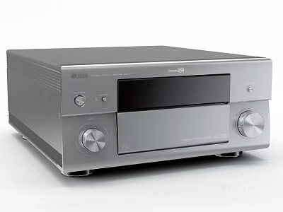 Silver Modern Audio Stereo System with Front Panel Knobs and Display Screen 3d model