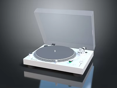 Modern White Turntable Audio System With Transparent Cover Black Platter And Clear Reflection 3d model
