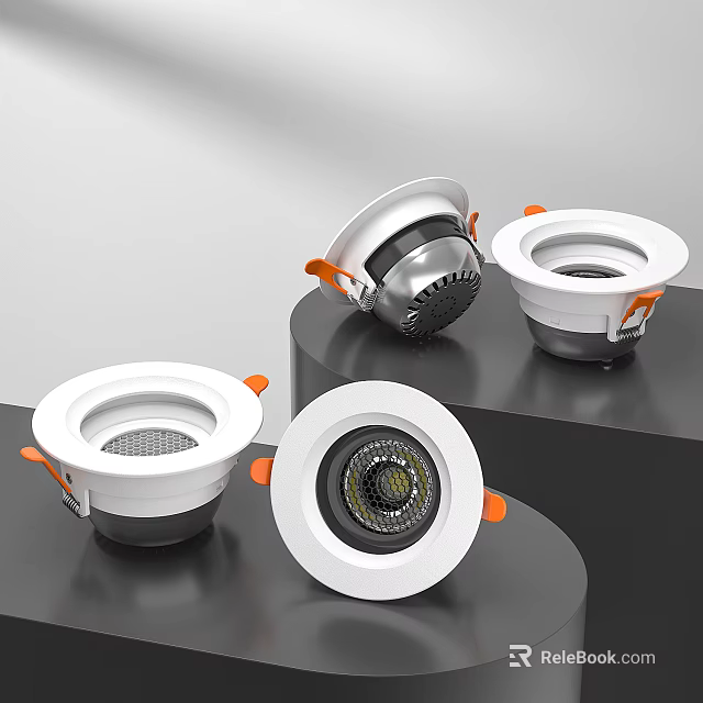 Modern White Downlights With Orange Accents And Multiple Angles For Indoor Ceiling Lighting 3d model 