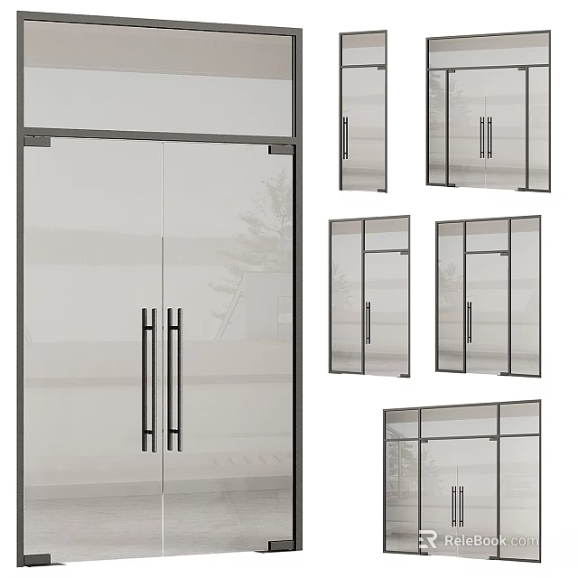 Modern Glass Swing Doors With Black Handles And Multiple Design Styles 3d model 