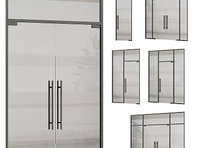Modern Glass Swing Doors With Black Handles And Multiple Design Styles 3d model