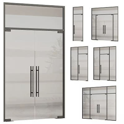 Modern Glass Swing Doors With Black Handles And Multiple Design Styles 3d model