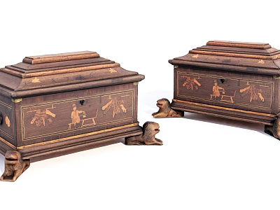 Vintage Wooden Chests Featuring Intricate Carved Designs And Animal Shaped Feet 3d model