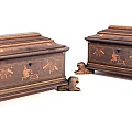 Vintage Wooden Chests Featuring Intricate Carved Designs And Animal Shaped Feet