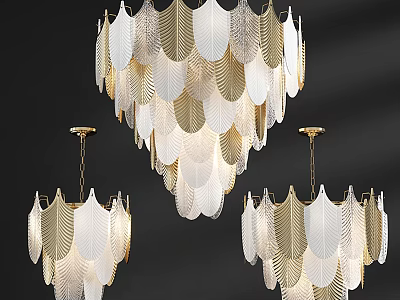 Elegant Modern Feather Shaped Chandelier in White and Gold for Interior Decor 3d model
