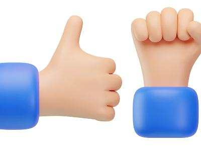 Cartoon Style Decorative Ornament Set With Thumbs Up And Fist Gesture Blue Cuffs 3d model