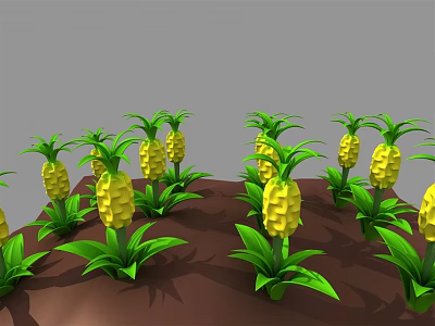 Cartoon Pineapple Field Scene With Green Leaves And Brown Soil 3d model