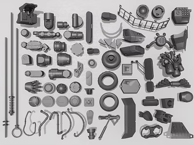 Assorted Mechanical Components Collection With Gears Wheels And Various Industrial Parts 3d model