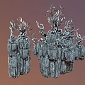 Floating Island Mountain Cartoon Mountain Stone Rock Trunk Tree Branch Cartoon Tree 3d model