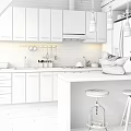 Modern Kitchen With Dark Gray Cabinets Brick Wall Island Counter Pendant Lights And Stools