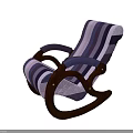 Purple White Striped Rocking Chair With Wooden Frame And Upholstered Seat