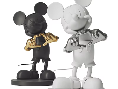 Black and White Mickey Mouse Shaped Sculptures With Gold and Silver Hand Gesture Accents 3d model