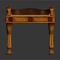 Tufted Brown Leather Stool With Carved Wooden Legs And Decorative Heads