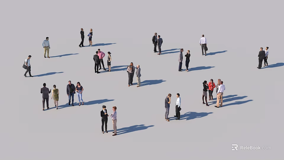 Diverse Group of People Standing in Small Groups in Open Space 3d model 