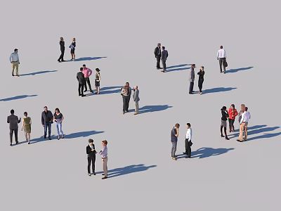 Diverse Group of People Standing in Small Groups in Open Space 3d model