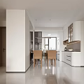 Modern Living Dining Area Interior With White Sofa Coffee Table Dining Chairs And Green Plant Painting