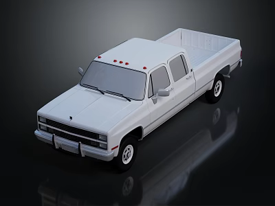 White Double Cab Pickup Truck With Cargo Bed And Front Grille Design 3d model